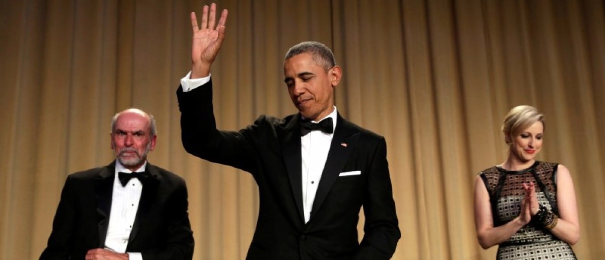 U.S. President Barack Obama waves at the White House Correspondents