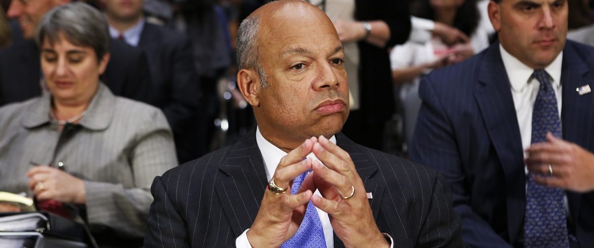 U.S. Homeland Security Secretary Jeh Johnson prepares to testify at a Senate Appropriations hearing on "Review of the President