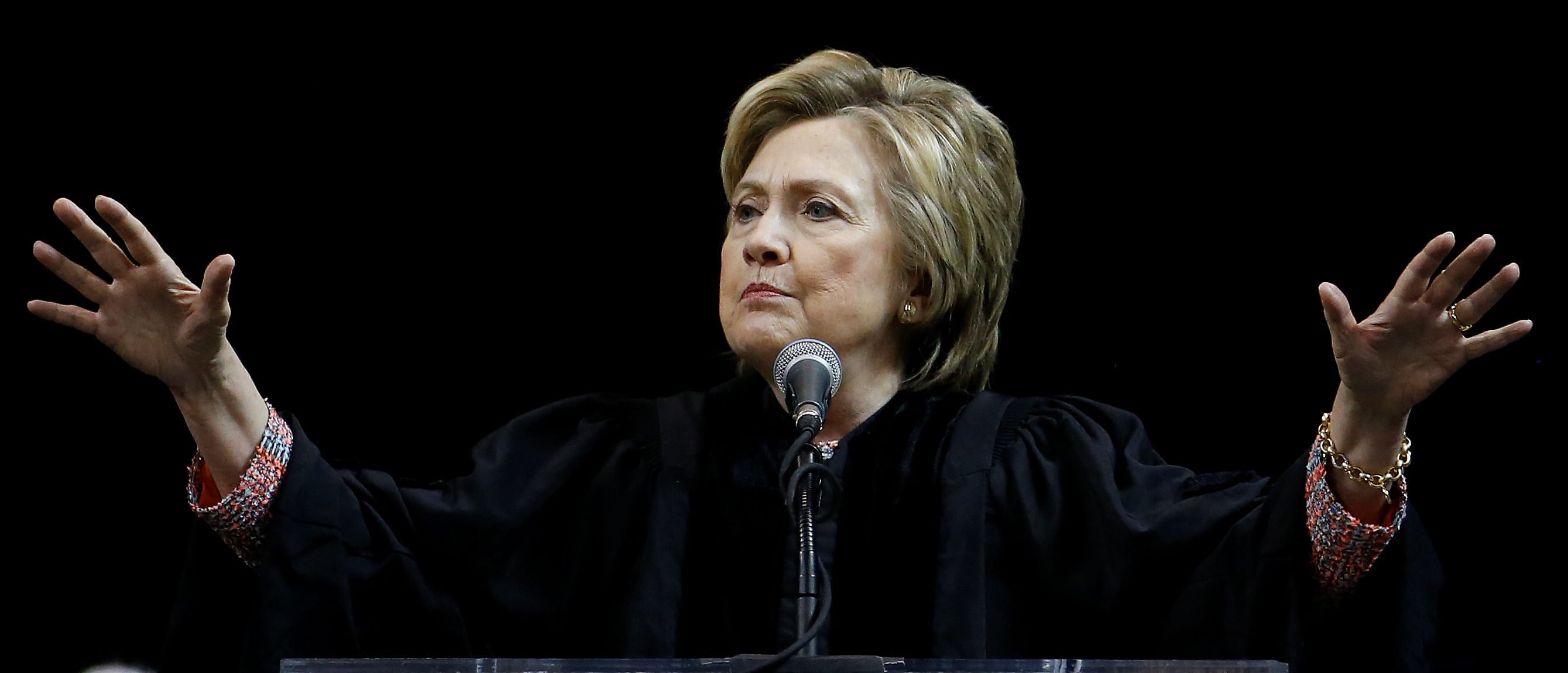 Former Secretary of State Hillary Clinton speaks on stage during a commencement for Medgar Evers College in the Brooklyn borough of New York City, New York, U.S. June 8, 2017.   REUTERS/Carlo Allegri - RTX39OMC