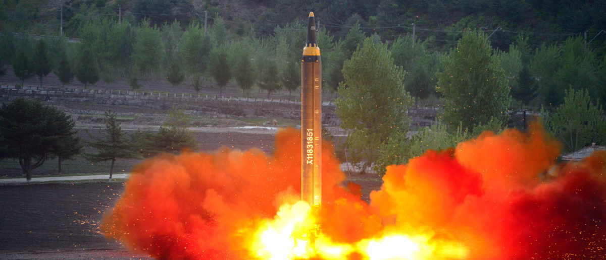 The long-range strategic ballistic rocket Hwasong-12 (Mars-12) is launched during a test in this undated photo released by North Korea's Korean Central News Agency (KCNA) on May 15, 2017. KCNA via REUTERS