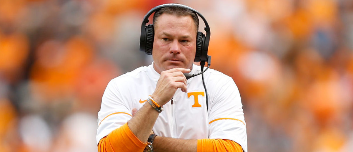KNOXVILLE, TN - SEPTEMBER 09:  Head coach Butch Jones of the Tennessee Volunteers looks on during the second half of the game against the Indiana State Sycamores at Neyland Stadium on September 9, 2017 in Knoxville, Tennessee.  (Photo by Michael Reaves/Getty Images)