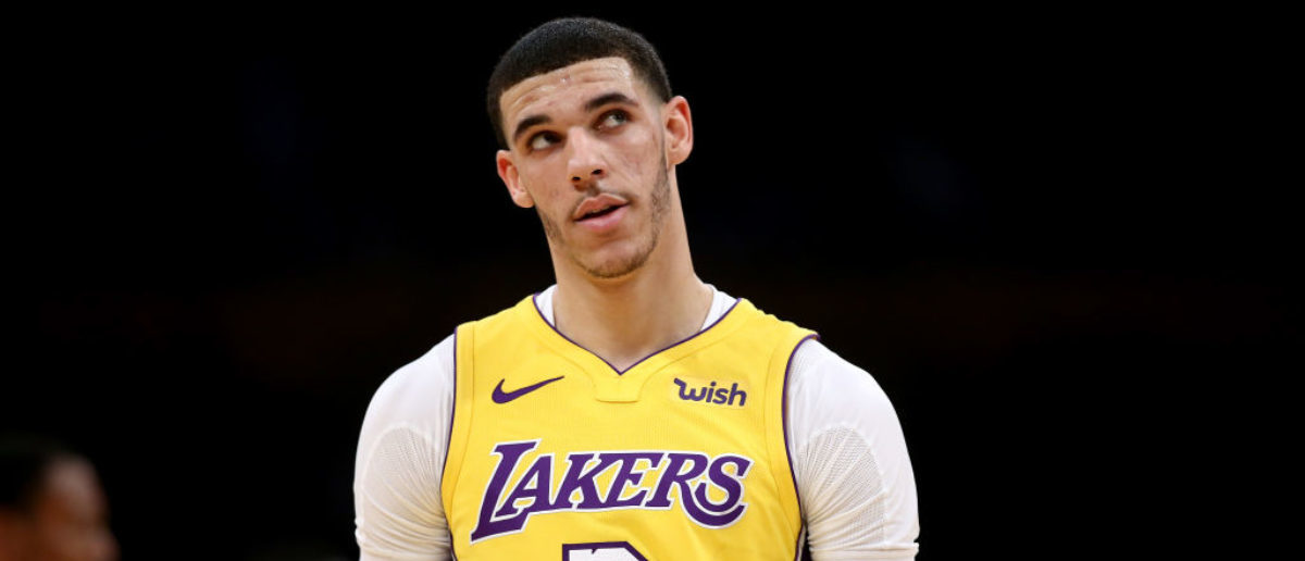 LOS ANGELES, CA - JANUARY 05:  Lonzo Ball #2 of the Los Angeles Lakers looks on during the first half of a game against the Charlotte Hornets at Staples Center on January 5, 2018 in Los Angeles, California.   (Photo by Sean M. Haffey/Getty Images)