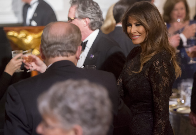 US First Lady Melania Trump attends the GovernorsÕ Ball for US governors attending the National Governors Association (NGA) winter meeting in the State Dining Room of the White House in Washington, DC, February 25, 2018. / AFP PHOTO / SAUL LOEB (Photo credit should read SAUL LOEB/AFP/Getty Images)
