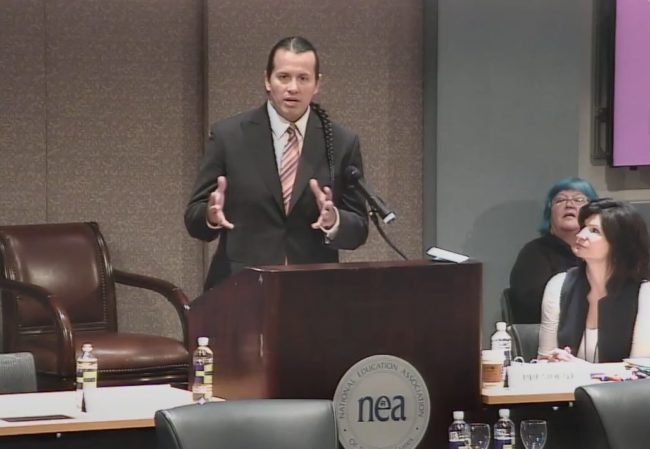 William Mendoza speaks at a National Education Association event in fall 2015. (Photo: Screenshot/YouTube/National Education Association)
