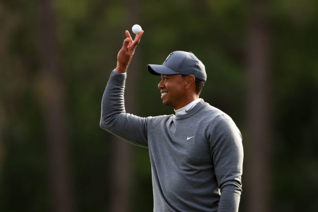 PALM HARBOR, FL - MARCH 08: Tiger Woods reacts after playing his shot plays rom the 17th tee during the first round of the Valspar Championship at Innisbrook Resort Copperhead Course on March 8, 2018 in Palm Harbor, Florida. (Photo by Sam Greenwood/Getty Images)