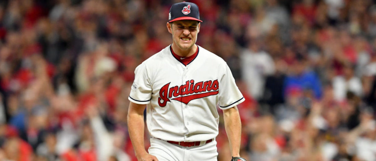 CLEVELAND, OH - OCTOBER 05: Trevor Bauer #47 of the Cleveland Indians celebrates after retiring the side in the fourth inning on a strike out against the New York Yankees during game one of the American League Division Series at Progressive Field on October 5, 2017 in Cleveland, Ohio. (Photo by Jason Miller/Getty Images)