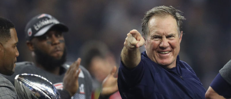 HOUSTON, TX - FEBRUARY 05: Head coach Bill Belichick of the New England Patriots celebrates after the Patriots defeat the Atlanta Falcons 34-28 in overtime of Super Bowl 51 at NRG Stadium on February 5, 2017 in Houston, Texas.  (Photo by Patrick Smith/Getty Images)