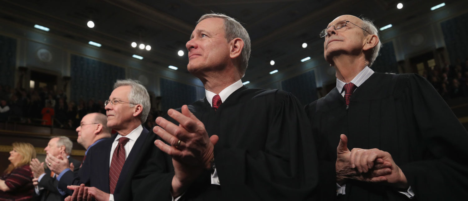 U.S. Supreme Court Chief Justice John G. Roberts and U.S. Supreme Court Associate Justice Stephen G. Breyer attend President Donald Trump's State of the Union address in the chamber of the U.S. House of Representatives in Washington, U.S., January 30, 2018. REUTERS/Win McNamee/Pool