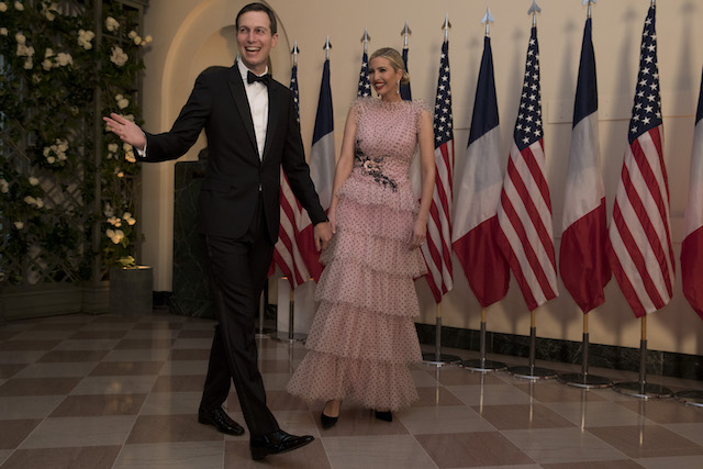 WASHINGTON, DC - APRIL 24: Jared Kushner and Ivanka Trump arrive at the White House for a state dinner April 24, 2018 in Washington, DC . President Donald Trump is hosting French President Emmanuel Macron for the first state visit of his presidency. (Photo by Aaron P. Bernstein/Getty Images)