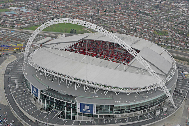 FILE PHOTO: An aerial view of Wembley Stadium is seen on its opening day in London, March 17, 2007. Photo: Action Images / WNSL REUTERS/Action Images/Pool