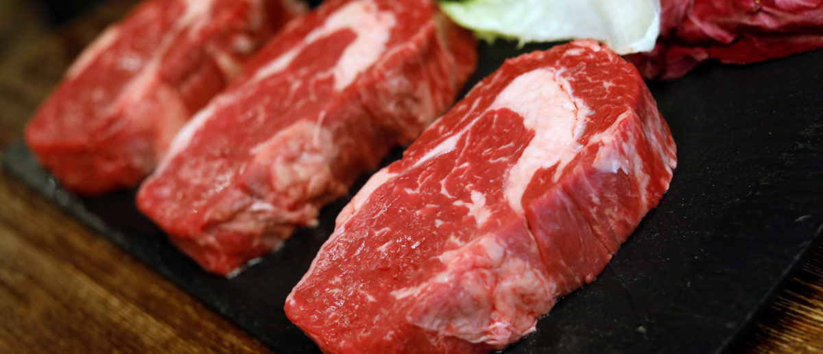 Rib eye steaks are seen at the Cabana Argentina restaurant in Madrid, Spain, July 27, 2017.REUTERS/Juan Medina 