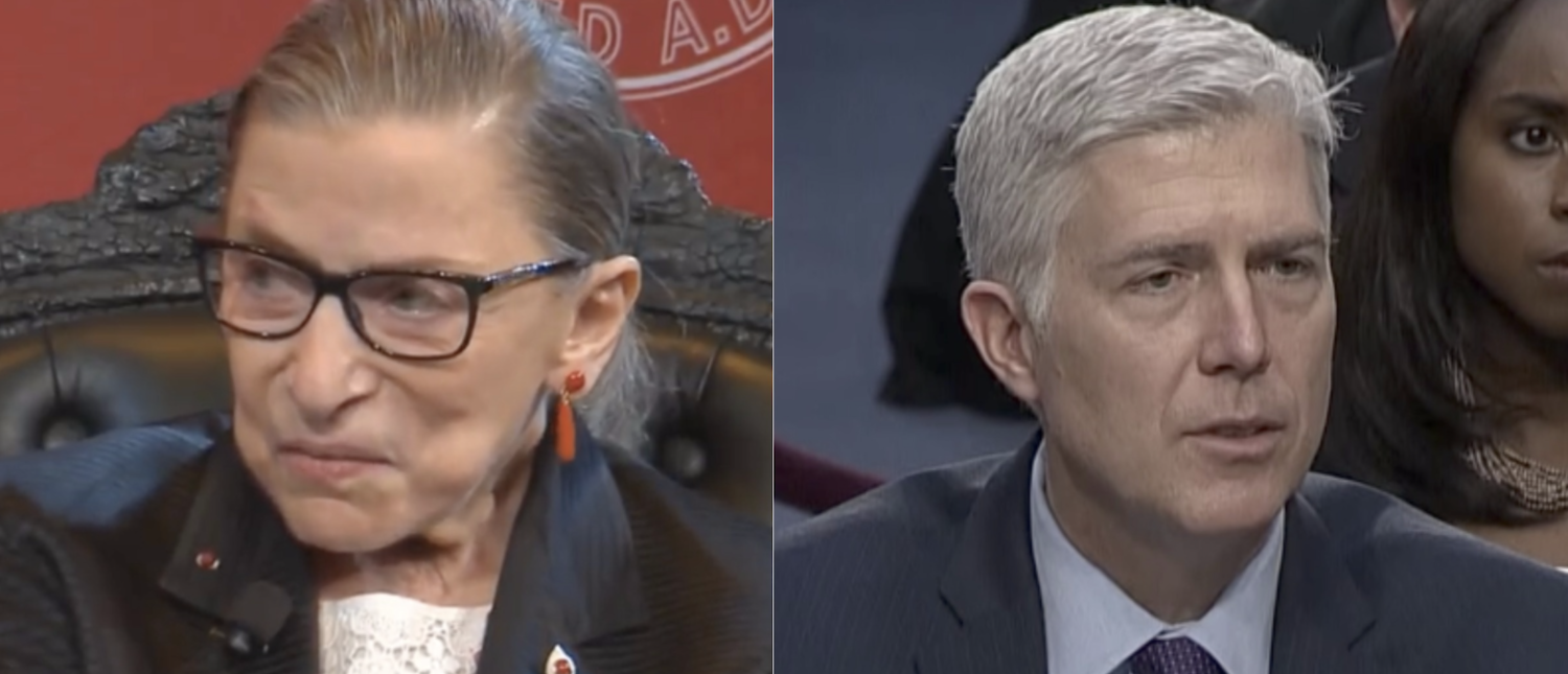 Justice Ruth Bader Ginsburg (L) and Justice Neil Gorsuch (R) (YouTube screenshots)