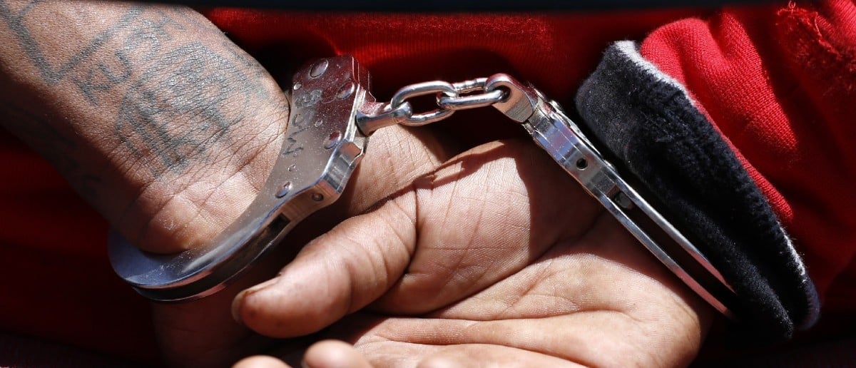 Here are the handcuffs of a suspected member of the Broadway Gangster Crips street gang. (REUTERS/Jonathan Alcorn)