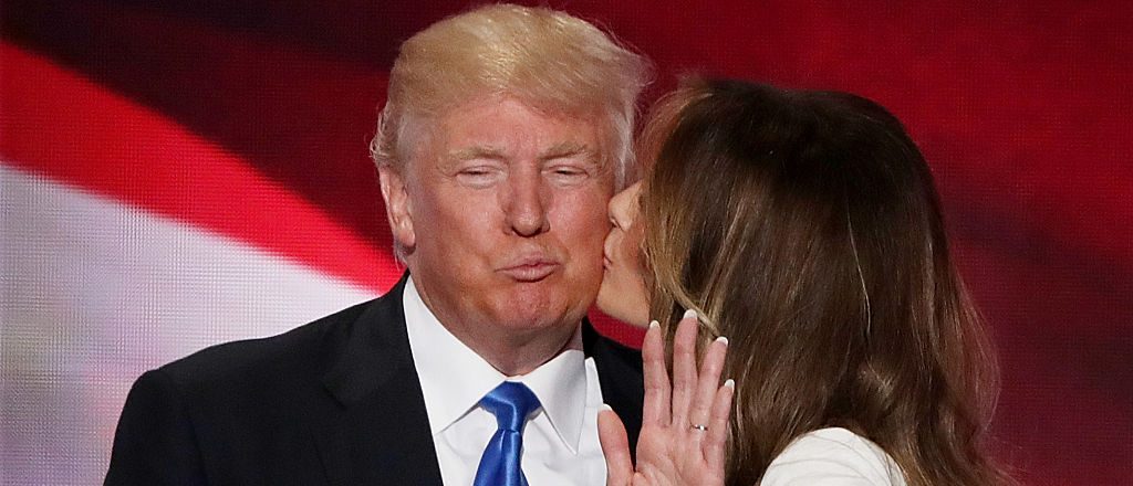 Melania Trump kisses her husband Donald Trump, after delivering a speech on the first day of the Republican National Convention (Getty Images)