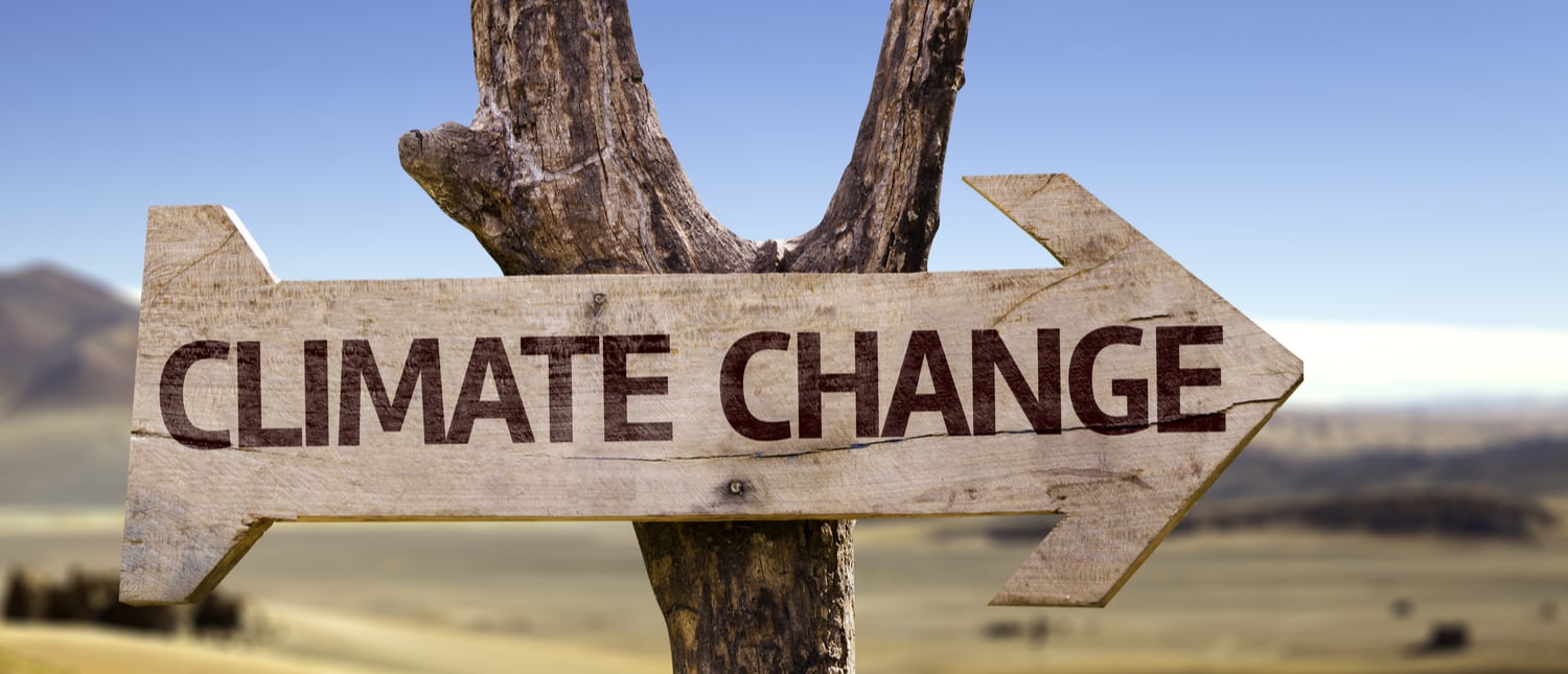 Climate Change wooden sign with a desert background (By ESB 
Professional/Shutterstock)