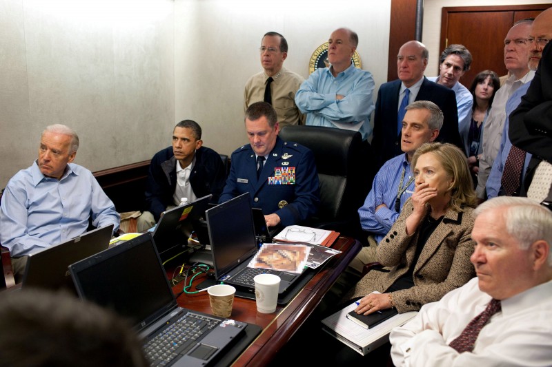 FILE PHOTO: U.S. President Barack Obama (2nd L) and Vice President Joe Biden (L), along with members of the national security team, receive an update on the mission against Osama bin Laden in the Situation Room of the White House, in Washington, U.S., May 1, 2011. White House/Pete Souza/Handout via REUTERS