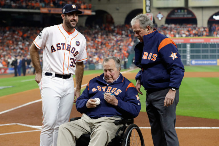 W. Bush Throws The First Pitch At Game 5 Of The World Series