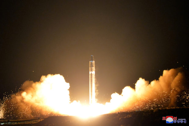 A view of the newly developed intercontinental ballistic rocket Hwasong-15's test that was successfully launched is seen in this undated photo released by North Korea's Korean Central News Agency (KCNA) in Pyongyang November 30, 2017. REUTERS/KCNA