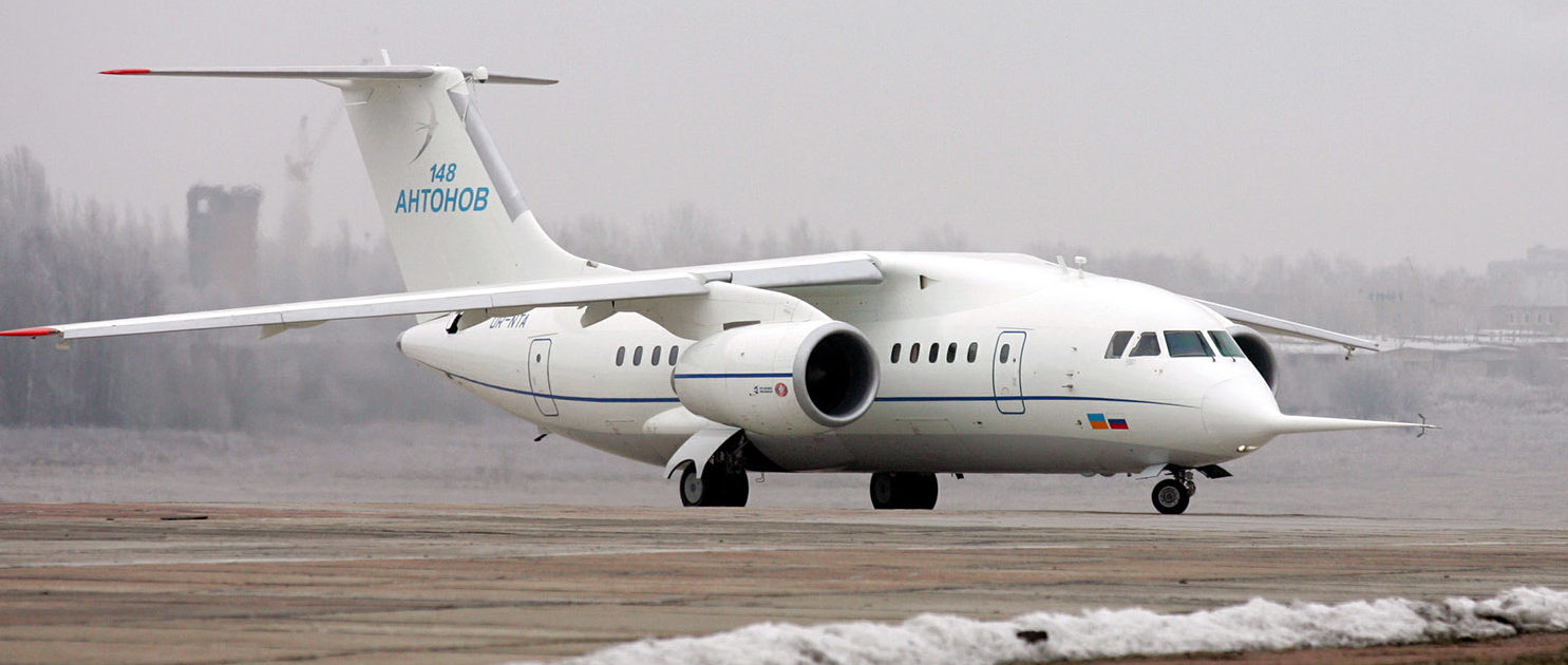 A Ukrainian-made Antonov-148 airplane prepares for its first flight in Kiev, December 17, 2004. The new An-148 airliner can carry 80 passengers for up to 5,100 km with a top speed of 870 kms per hour. REUTERS