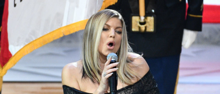Singer Fergie sings the national anthem prior to  The 67th NBA All-Star Game: Team LeBron Vs. Team Stephen at Staples Center on February 18, 2018 in Los Angeles. (Photo by Allen Berezovsky/Getty Images)