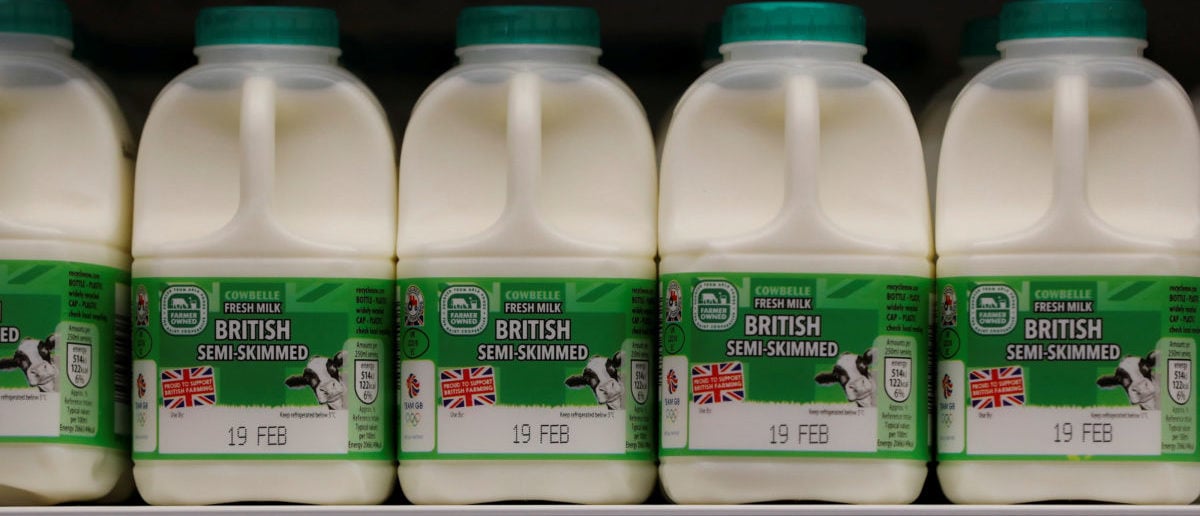 Milk is displayed at the Aldi store in Atherstone, Britain February 9, 2017. Picture taken February 9, 2017. REUTERS/Darren Staples 