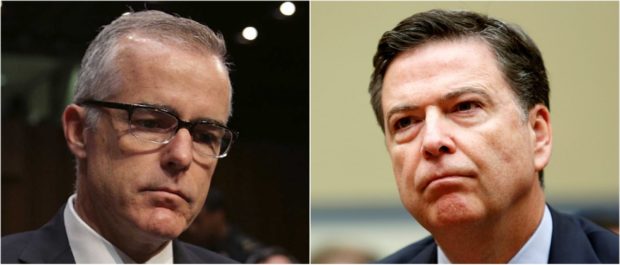 Andrew McCabe (Left, via Alex Wong/Getty Images) and James Comey (Right, via Gary Cameron/Reuters