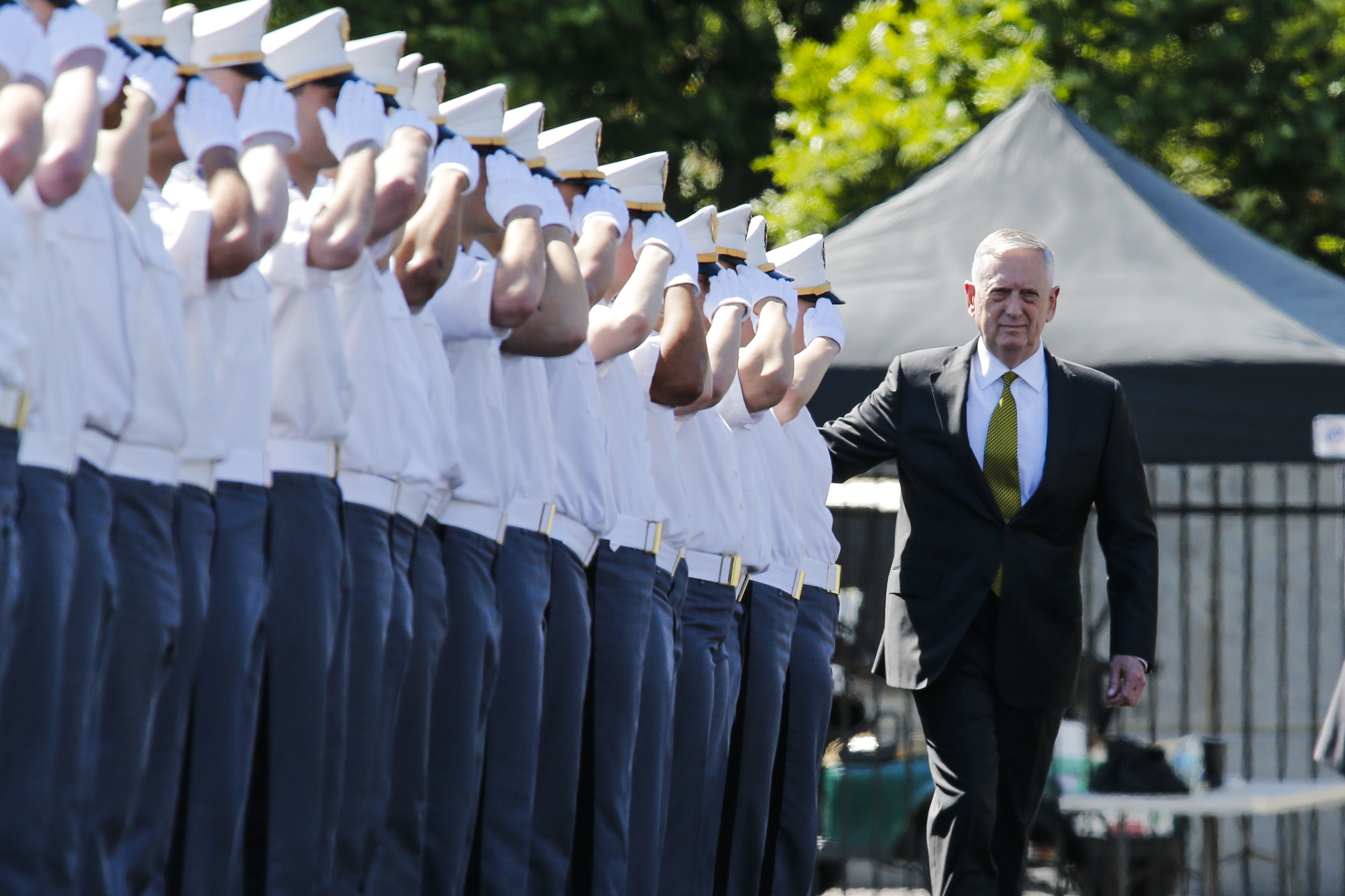 U.S. Defense Secretary Jim Mattis arrives to attend the U.S. Military Academy Class of 2017 graduation ceremony (Photo credit: Eduardo Munoz Alvarez/Getty Images)