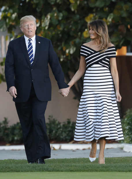 Melania Dazzles In Striped Dress Greeting Prime Minister Of Japan ...