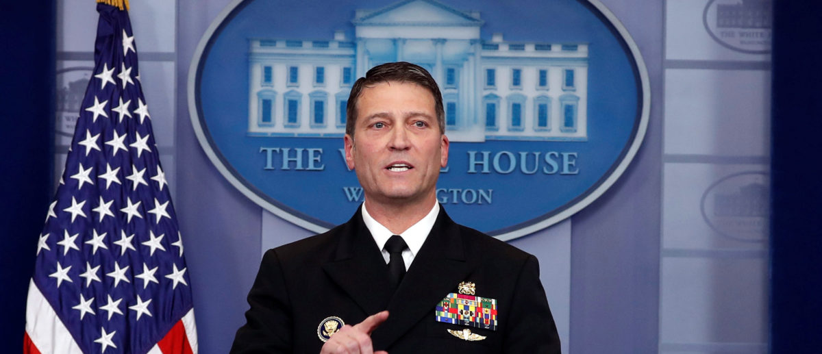 White House, Presidential physician Ronny Jackson answers question about U.S. President Donald Trump's health after the president's annual physical during the daily briefing at the White House in Washington, DC, U.S., January 16, 2018. REUTERS/Carlos Barria