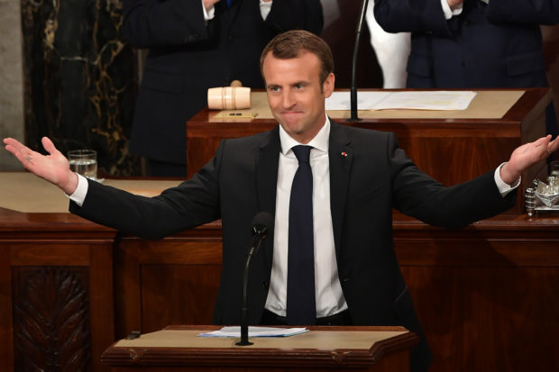 France's President Emmanuel Macron addresses a joint meeting of Congress inside the House chamber on April 25, 2018 at the US Capitol in Washington, DC. (MANDEL NGAN/AFP/Getty Images)
