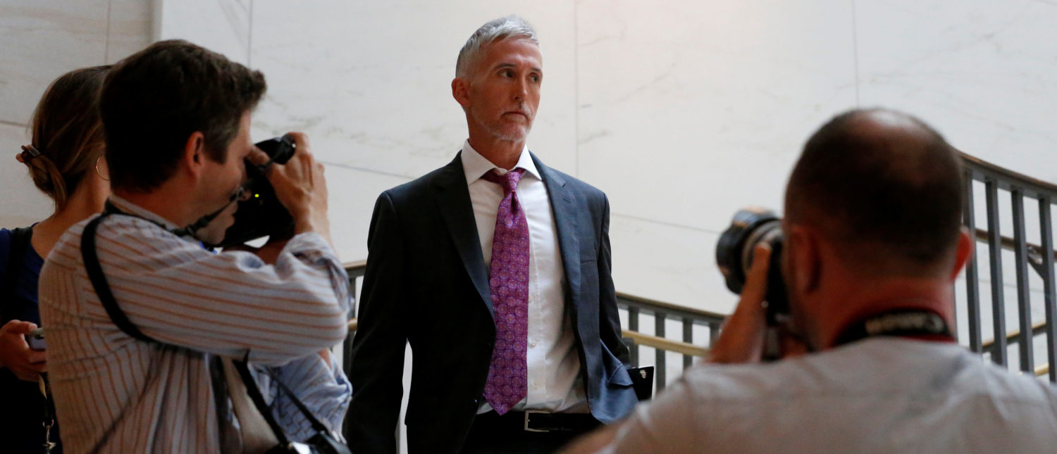 U.S. Representative Trey Gowdy (R-SC) arrives to take part in a closed-door House Intelligence Committee meeting with White House senior advisor Jared Kushner on Capitol Hill in Washington, U.S. July 25, 2017. REUTERS/Jonathan Ernst