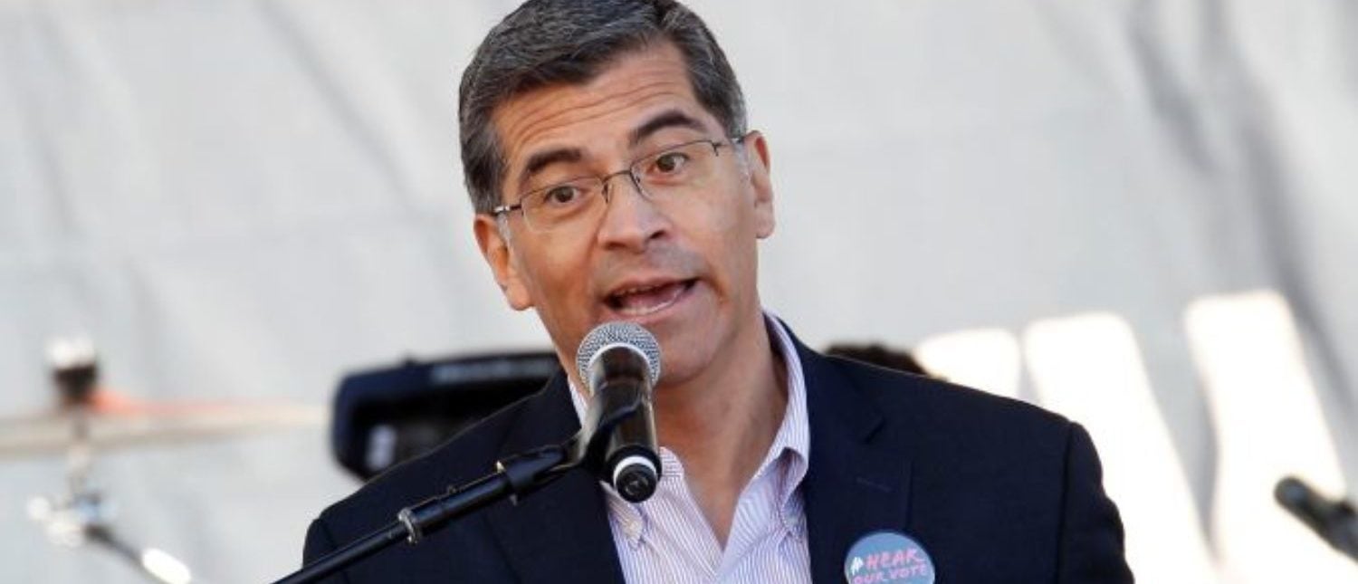 California Attorney General Xavier Becerra speaks at the second annual Women's March in Los Angeles, California, U.S. January 20, 2018. REUTERS/Patrick T. Fallon