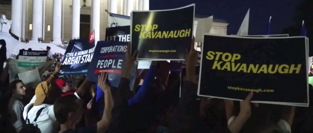 Anti-Kavanaugh protestors outside the US Supreme Court. (YouTube screenshot/Washington Post)