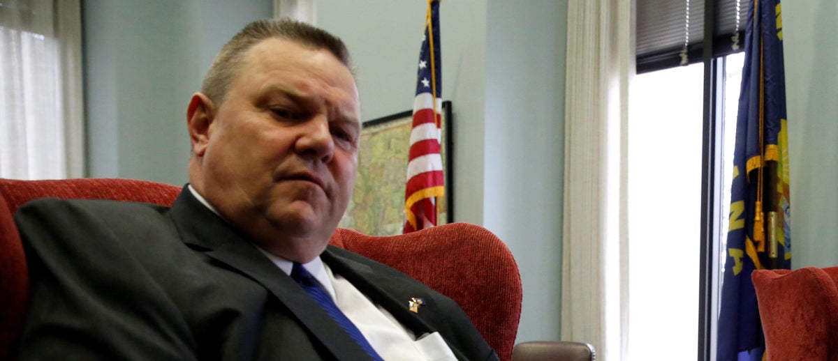 U.S. President Donald Trump's nominee to be U.S. Secretary of Veterans Affairs, Navy Rear Adm. Ronny Jackson, meets with Senator Jon Tester (D-MT) at his office on Capitol Hill in Washington, U.S., April 17, 2018. REUTERS/Joshua Roberts