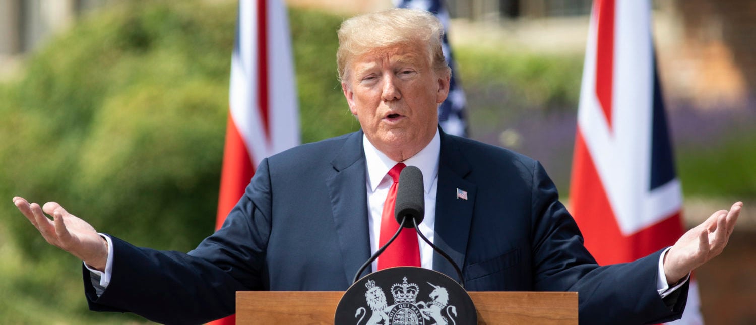 AYLESBURY, ENGLAND - JULY 13: Prime Minister Theresa May and U.S. President Donald Trump hold a joint press conference at Chequers on July 13, 2018 in Aylesbury, England. US President, Donald Trump, held bi-lateral talks with British Prime Minister, Theresa May at her grace-and-favour country residence, Chequers. Earlier British newspaper, The Sun, revealed criticisms of Theresa May and her Brexit policy made by President Trump in an exclusive interview. Later today The President and First Lady will join Her Majesty for tea at Windosr Castle. (Photo by Dan Kitwood/Getty Images)