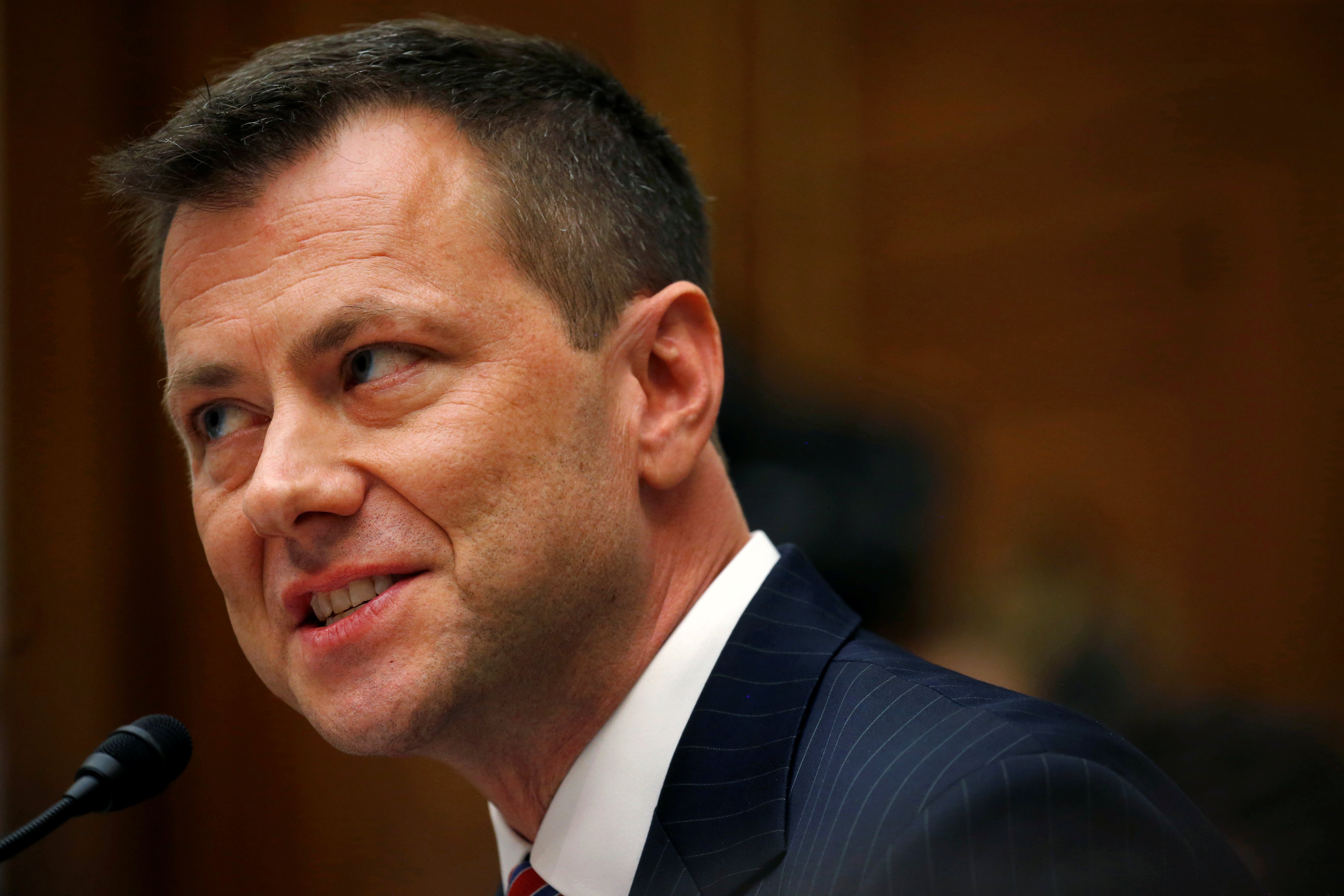 FBI Deputy Assistant Director Peter Strzok testifies before the House Committees on Judiciary and Oversight and Government Reform joint hearing on "Oversight of FBI and DOJ Actions Surrounding the 2016 Election" in the Rayburn House Office Building in Washington, U.S., July 12, 2018. REUTERS/Leah Millis