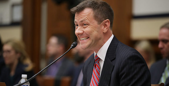 Deputy Assistant FBI Director Peter Strzok testifies before a joint committee hearing of the House Judiciary and Oversight and Government Reform committees in the Rayburn House Office Building on Capitol Hill July 12, 2018 in Washington, DC. While involved in the probe into Hillary ClintonÕs use of a private email server in 2016, Strzok exchanged text messages with FBI attorney Lisa Page that were critical of Trump. After learning about the messages, Mueller removed Strzok from his investigation into whether the Trump campaign colluded with Russia to win the 2016 presidential election.