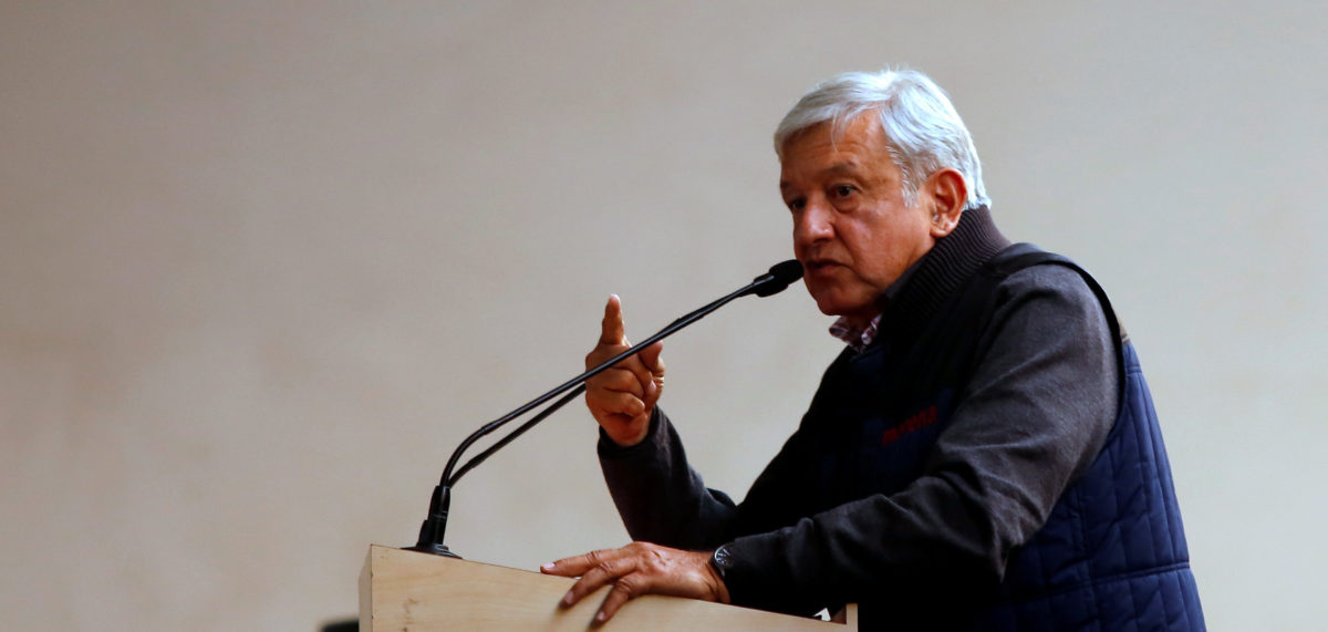 Mexican presidential candidate Andres Manuel Lopez Obrador of the National Regeneration Movement (MORENA) delivers a speech during a pre-campaign rally in Mexico City,
