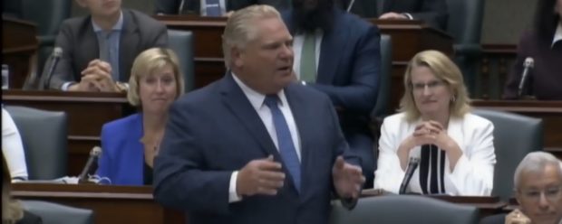 Doug Ford addresses the Ontario legislature on Sept. 24, 2018. YouTube screenshot.