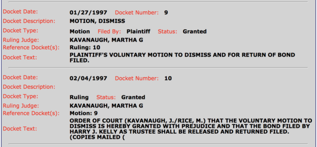 Court records showing Judge Martha Kavanaugh was involved in a case foreclosing on the Blasey family home. (Screenshot)