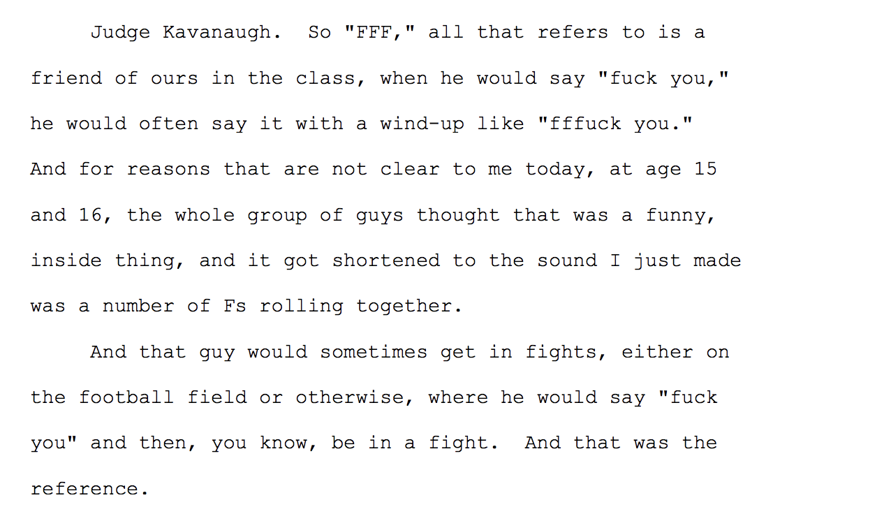Judge Kavanaugh response to the FFFFFFFourth of July yearbook entry. (Screenshot)