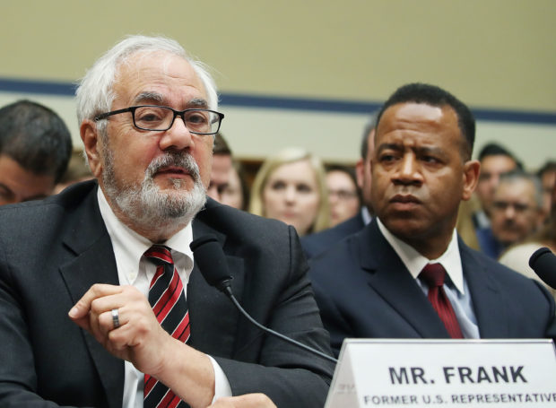 WASHINGTON, DC - JULY 12: Former Rep. Barney Frank, (D-MA), (L), speaks while flanked by Kelvin Cochran, (R), former chief of the Atlanta Fire Department, during a House Oversight and Government Reform Committee hearing on Capitol Hill, July 12, 2016 in Washington, DC. The committee heard testimony regarding the First Amendment Defense Act, To examine how the Supreme CourtÕs Obergefell v. Hodges ruling affects individuals who, and organizations that maintain a sincerely held religious belief or moral conviction about marriage. (Photo by Mark Wilson/Getty Images)