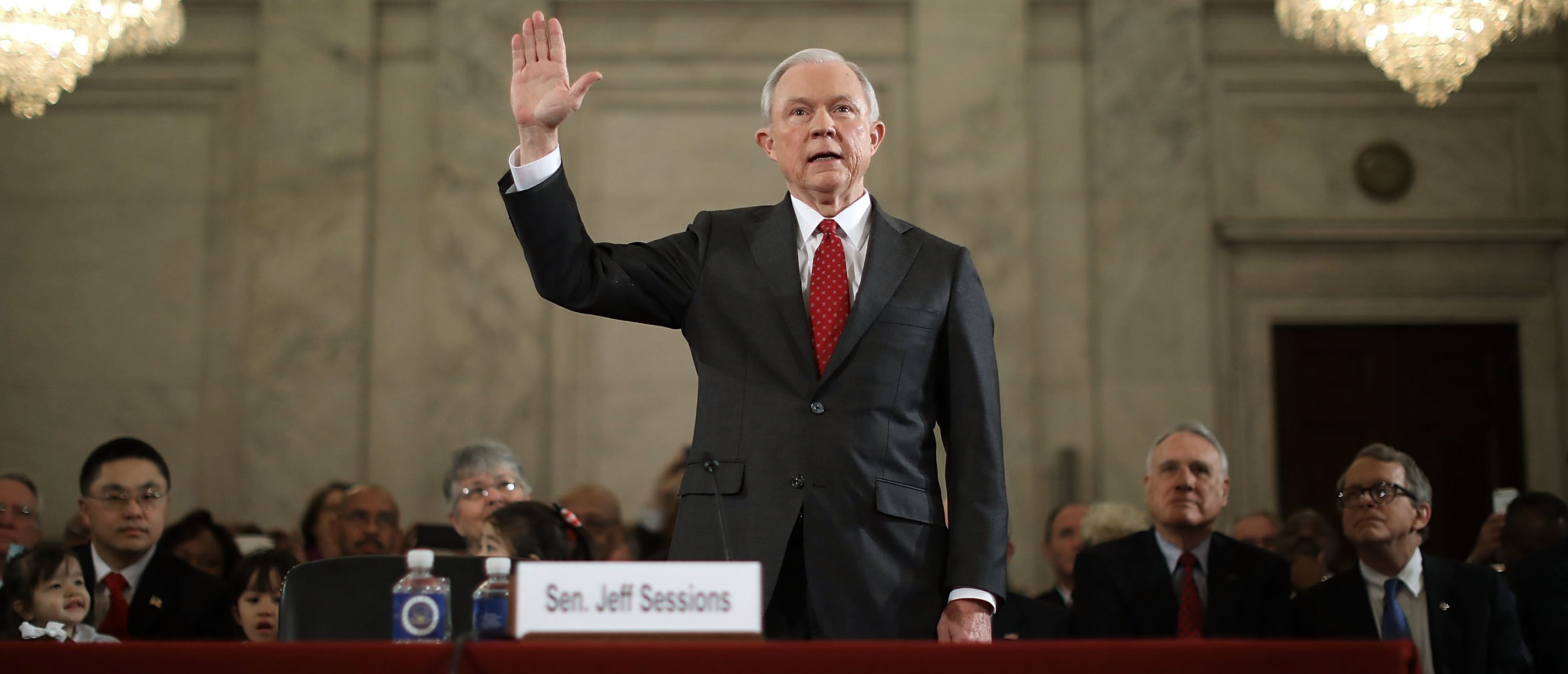 WASHINGTON, DC - JANUARY 10: Sen. Jeff Sessions (R-AL) is sworn in before the Senate Judiciary Committee during his confirmation hearing to be the U.S. attorney general January 10, 2017 in Washington, DC. Sessions was one of the first members of Congress to endorse and support President-elect Donald Trump, who nominated him for Attorney General. (Photo by Chip Somodevilla/Getty Images)