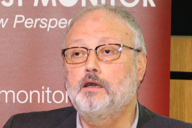 Saudi dissident Jamal Khashoggi speaks at an event hosted by Middle East Monitor in London, Britain, September 29, 2018. Picture taken September 29, 2018. Middle East Monitor/Handout via REUTERS