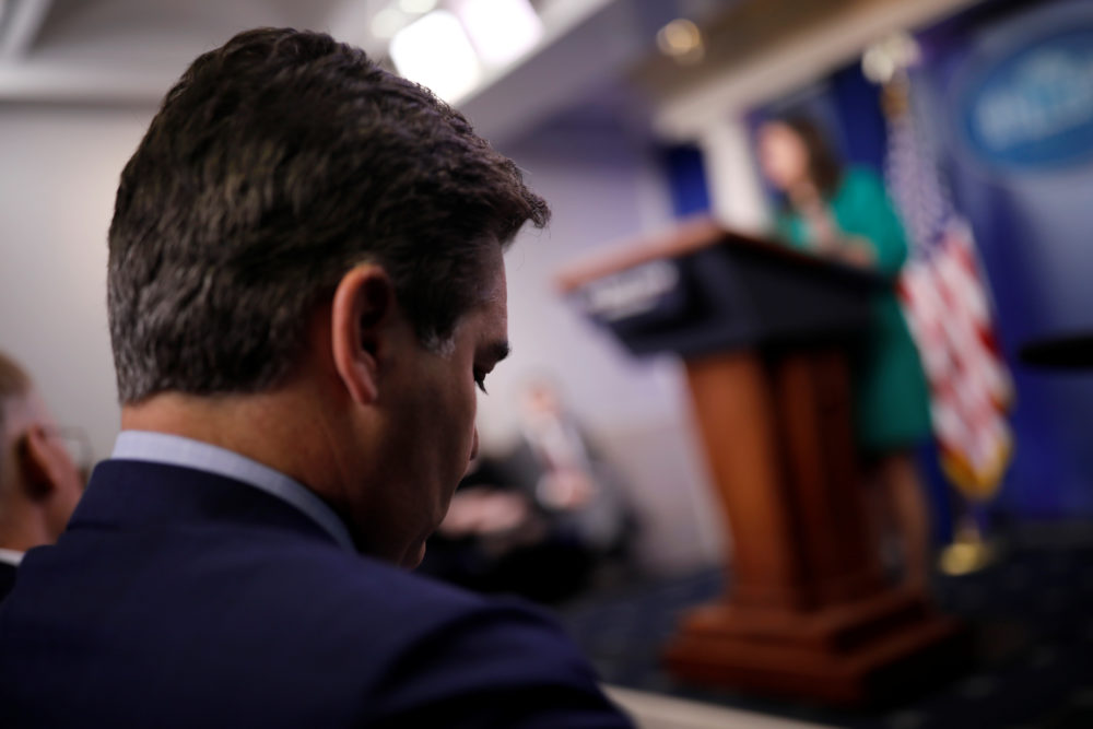 CNN White House correspondent Jim Acosta attends the daily briefing hosted by White House press secretary Sarah Huckabee Sanders at the White House in Washington, D.C, October 29, 2018. REUTERS/Carlos Barria