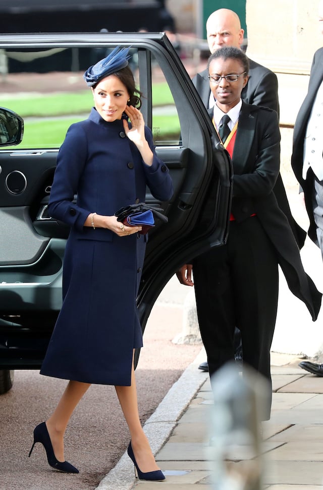 The Duchess of Sussex arrives ahead of the wedding of Princess Eugenie to Jack Brooksbank at St George's Chapel in Windsor Castle, Windsor, Britain, October 12, 2018. Gareth Fuller/Pool via REUTERS