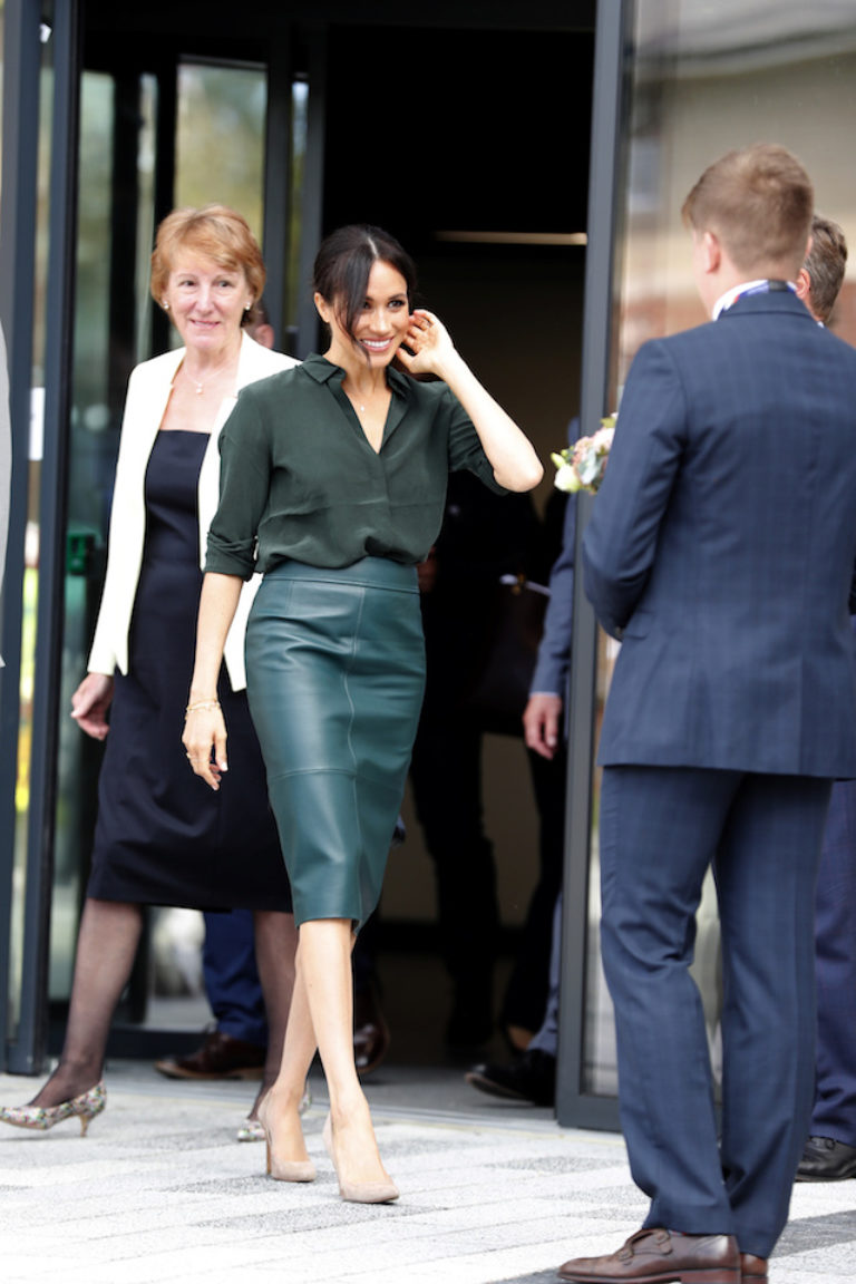 Meghan Markle Turns Heads In Emerald-Green Leather Skirt During Sussex ...
