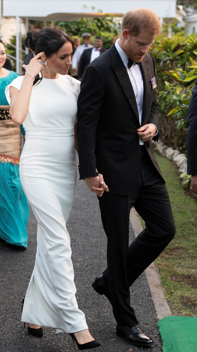 Meghan, Duchess of Sussex and Prince Harry, Duke of Sussex arrive to attend a state dinner in Nuku'alofa, Tonga, October 25, 2018. Paul Edwards/Pool via REUTERS