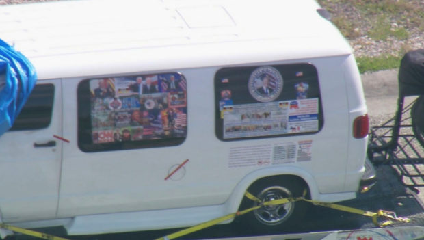 A van which was seized during an investigation into a series of parcel bombs is transported to an FBI facility in Miramar, Florida October 26, 2018 in a still image from video. WPLG/Local10.com/Handout via REUTERS