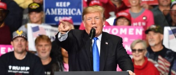 US President Donald Trump addresses a "Make America Great Again" rally at Bojangles' Coliseum on October 26, 2018 in Charlotte, North Carolina. (NICHOLAS KAMM/AFP/Getty Images)